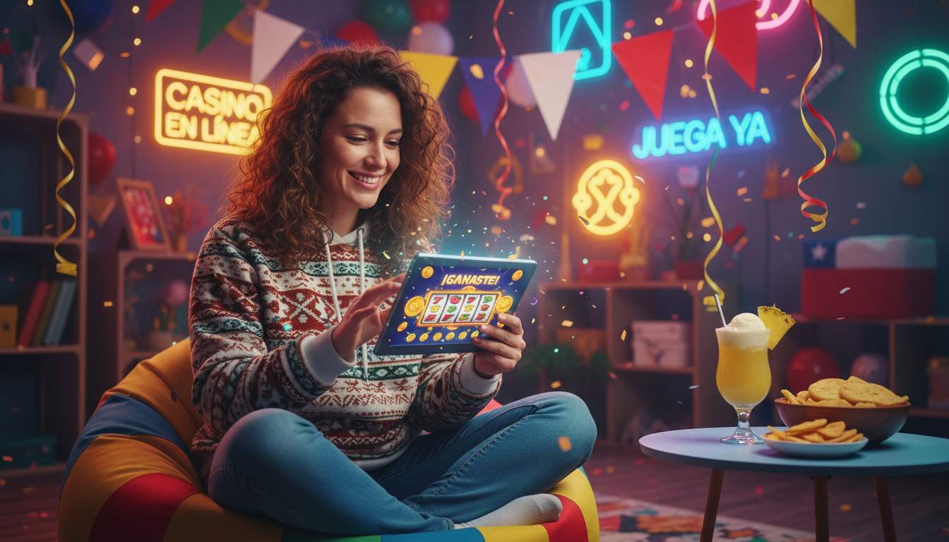 Mujer jugando tragamonedas en línea